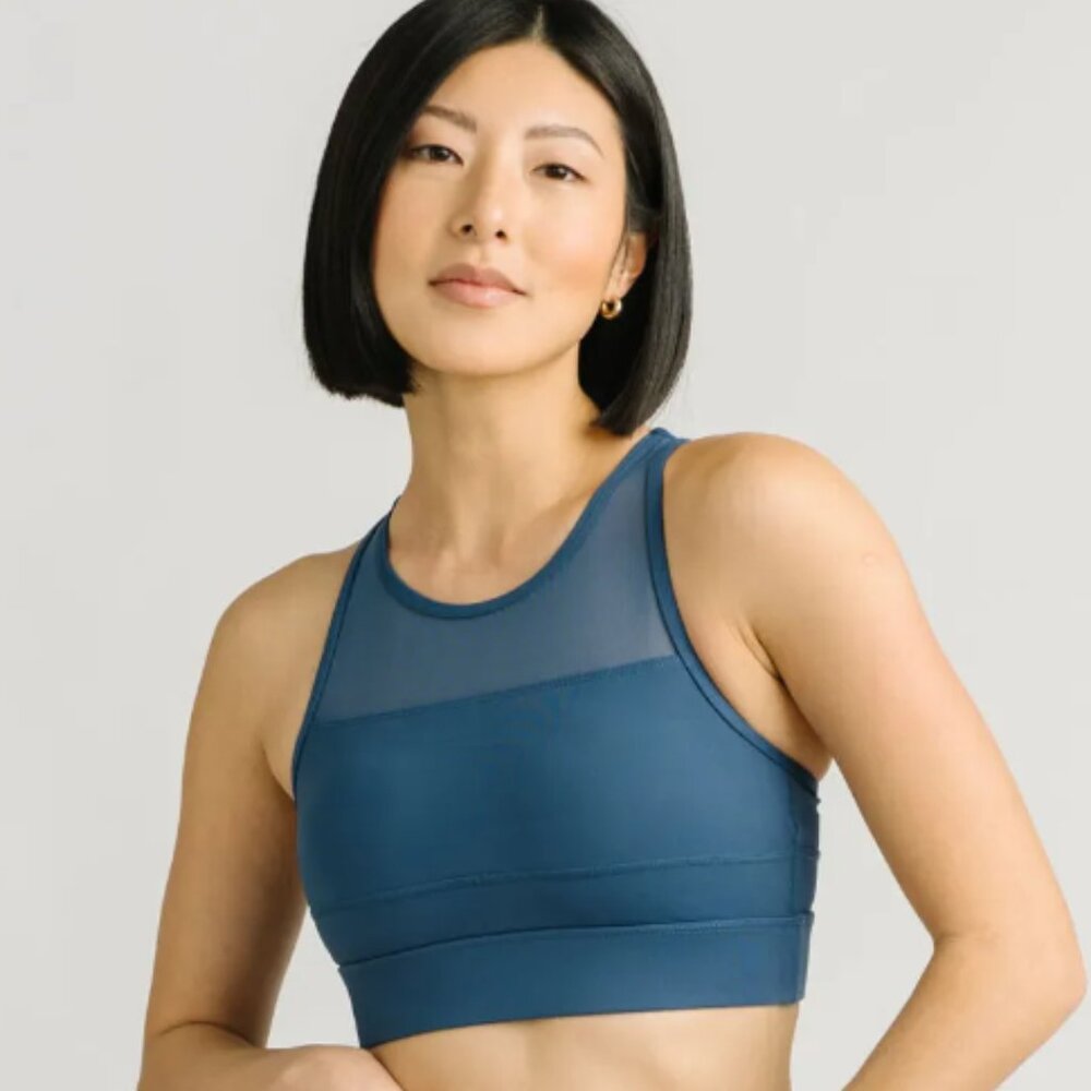 ZYIA Blue with Sheer Style Medium to High Impact Sports Bra Size M